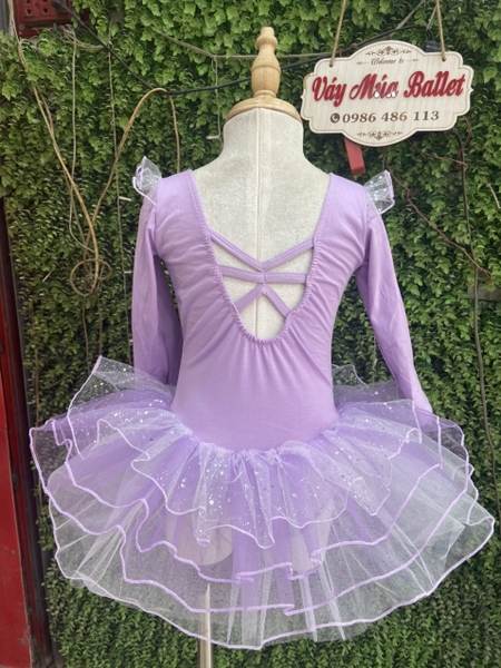 Váy múa tiên đan lưng lấp lánh tím dài tay