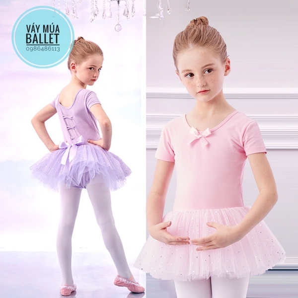 Váy múa đan lưng sao tay ngắn E (hồng, đỏ, nâu)