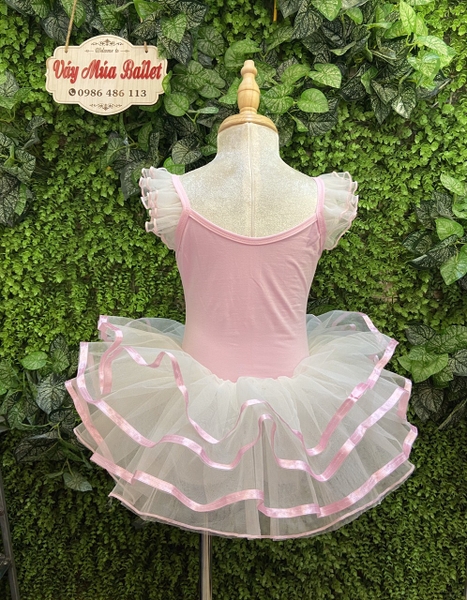 Váy múa tay tiên viền hồng nhạt