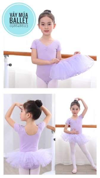 Set áo váy múa basic dài tay (hồng, xanh, tím)