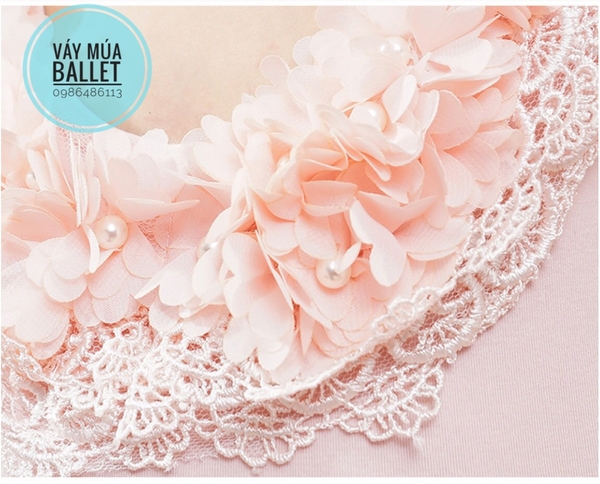 Váy múa hoa cổ ren ngọc (hồng, trắng)