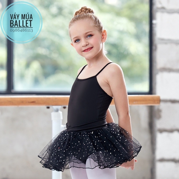 Váy múa 2 dây sao lấp lánh (đen, tím, hồng)