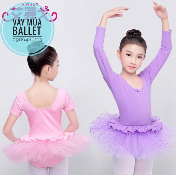 Váy múa bèo xoè dài tay màu hồng