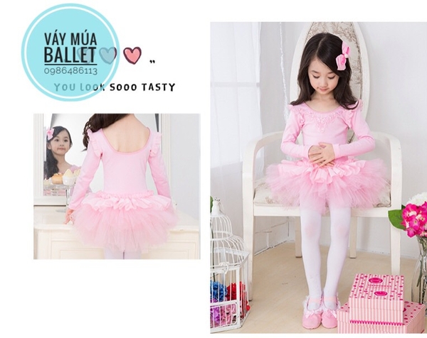 Váy múa tiên bèo thêu dài tay màu hồng, màu tím