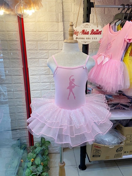 Váy múa 2 dây girl nơ lưng lấp lánh