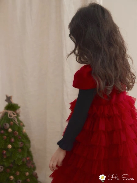 Váy công chúa nhung phối ren tầng S120