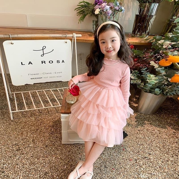 Váy công chúa xếp tầng điệu đà (đen, hồng)