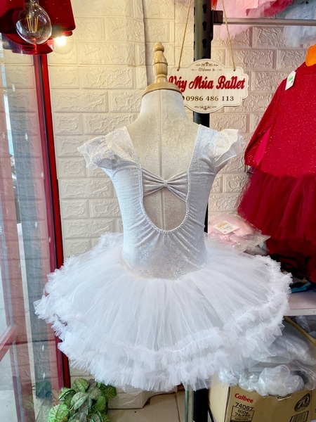 Váy múa tay tiên thun lấp lánh tutu trắng