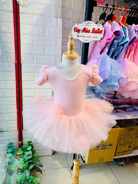 Váy múa cotton đá tiên ngắn voan hoa bồng