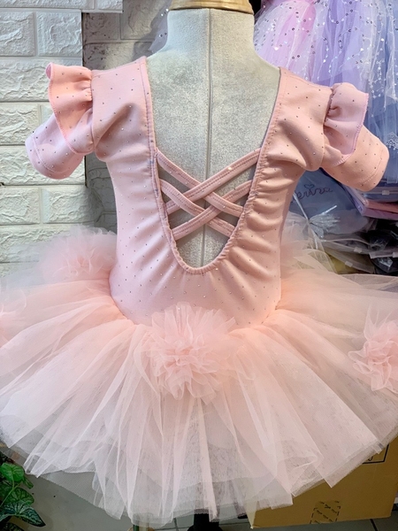 Váy múa cotton đá tiên ngắn voan hoa bồng