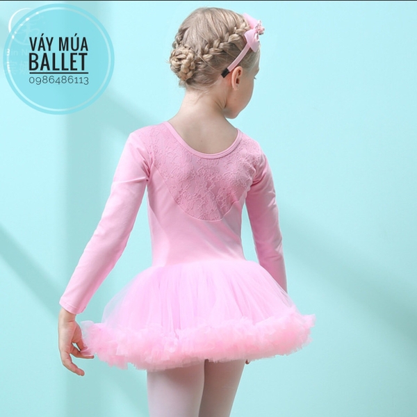 Váy múa ren tutu dài tay (hồng, tím)