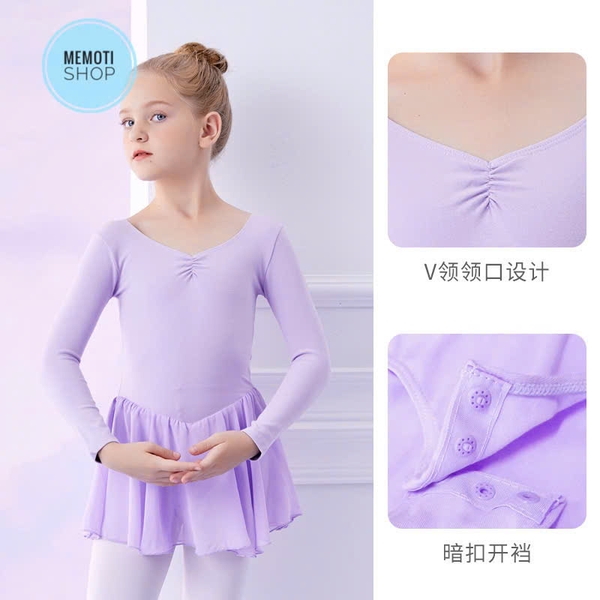 Váy tập múa voan dài tay hồng phấn