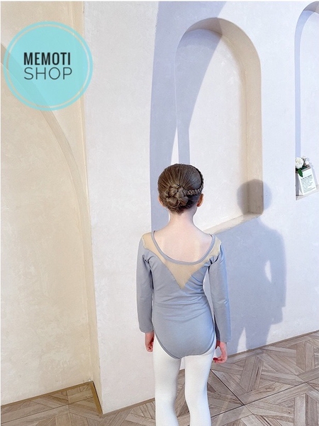 Set áo váy múa V lưng tutu dài tay (đen, ghi)