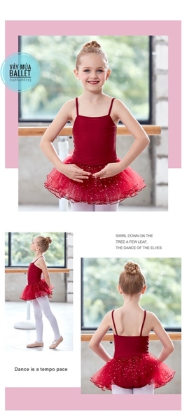 Váy múa 2 dây sao lấp lánh (đen, tím, hồng)