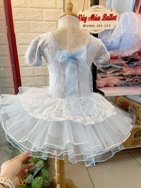 Váy múa phối ren hoa bèo tay bồng (vàng, xanh, hồng)