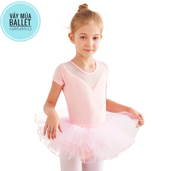 Set áo váy múa V lưng tay ngắn (tím, hồng, xanh)