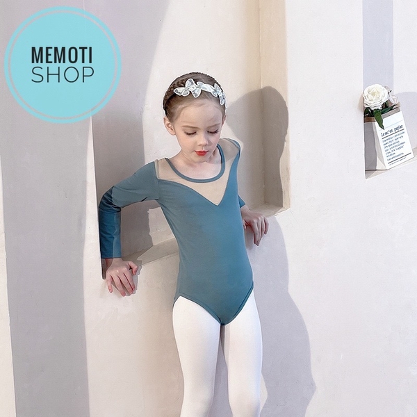 Set áo váy múa V lưng tutu dài tay (đen, ghi)