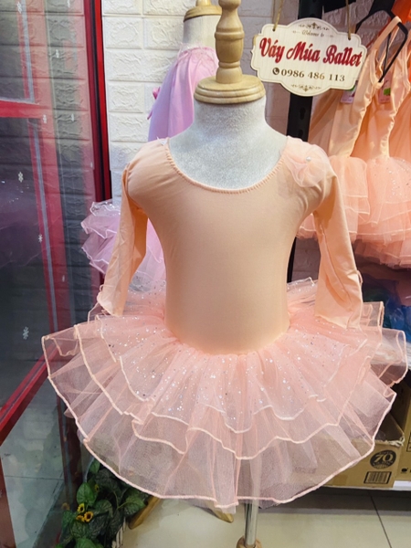 Váy múa hoa nhũ tay lỡ/dài kem