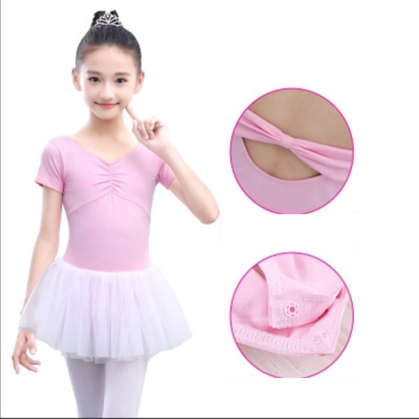 Váy múa tay ngắn nơ lưng voan mềm