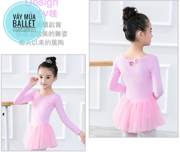 Váy múa nơ lưng voan lụa mềm dài tay