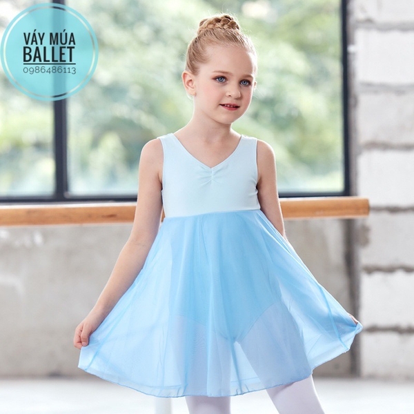 Váy tập múa ba lỗ phối voan dài thân (tím, xanh, hồng, đen)