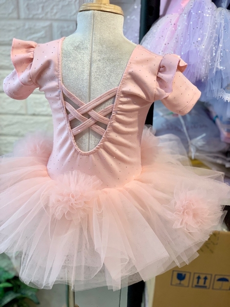 Váy múa cotton đá tiên ngắn voan hoa bồng