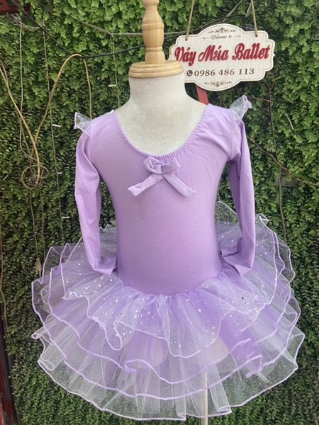 Váy múa tiên đan lưng lấp lánh tím dài tay