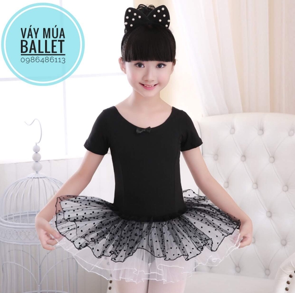 Váy múa basic ngắn tay màu đen