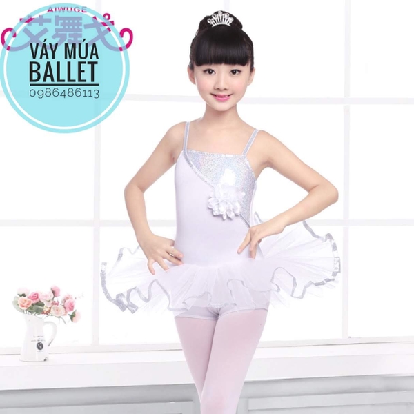 Váy múa ballet 2 dây kimsa trắng