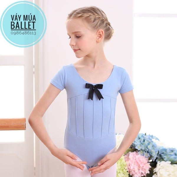 Áo tập múa gân nơ tay ngắn (hồng, xanh, đen, tím)