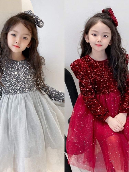 Váy công chúa Sequin kèm nơ lấp lánh