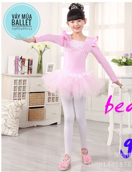 Váy múa ren bèo dài tay (hồng, xanh, đậm)