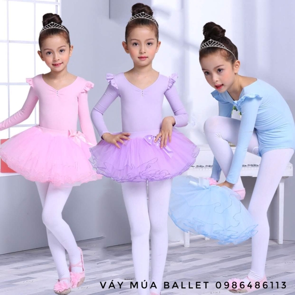 Set áo váy múa nơ dài tay