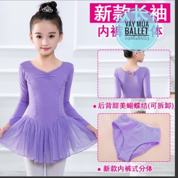 Váy múa nơ lưng voan lụa mềm dài tay