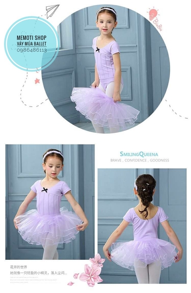 Set váy múa gân nơ đen ngắn