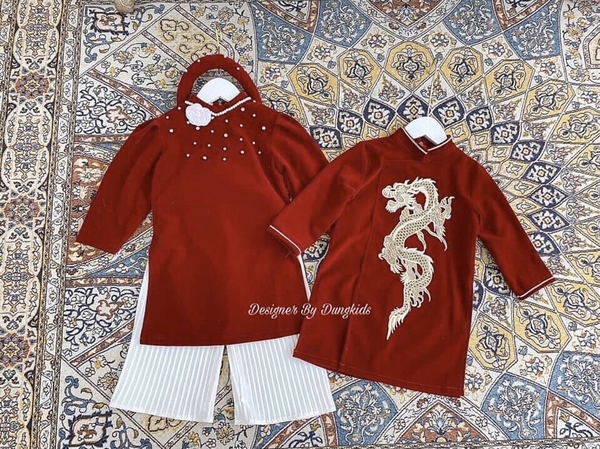 Bộ áo dài nhung đỏ cao cấp