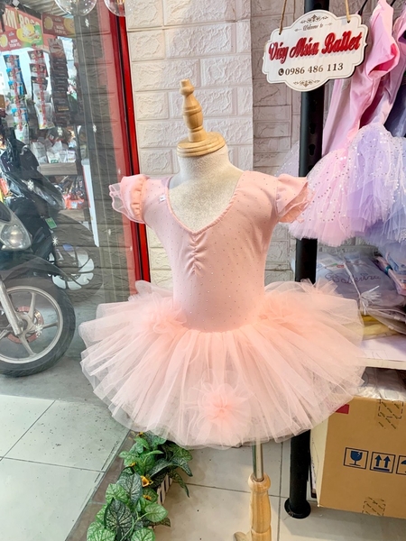 Váy múa cotton đá tiên voan hoa bồng