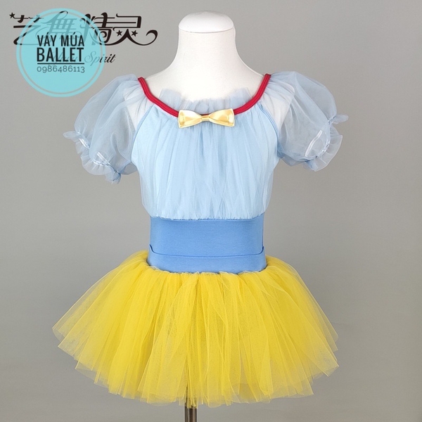 Set váy múa bạch tuyết voan tay bồng (trắng, vàng)