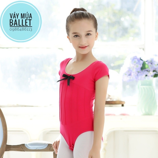 Áo tập múa gân nơ tay ngắn (hồng, xanh, đen, tím)
