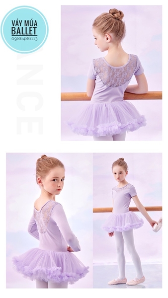 Váy múa phối ren tutu dài (hồng đỏ, hồng cam)