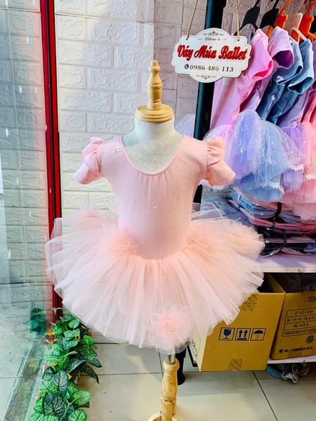 Váy múa cotton đá tiên ngắn voan hoa bồng