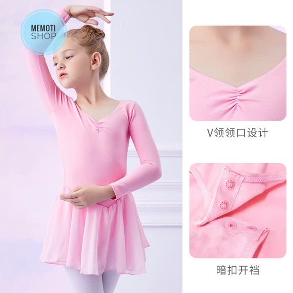 Váy tập múa voan dài tay hồng phấn