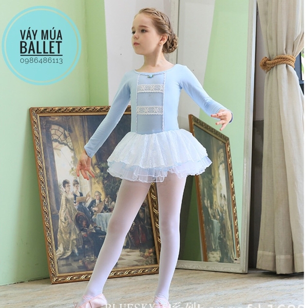 Váy múa ren tầng dài tay màu hồng, màu xanh