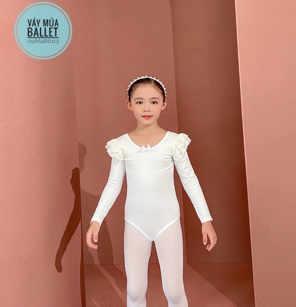 Set áo váy múa tiên nơ lưng sao dài tay (hồng, trắng)