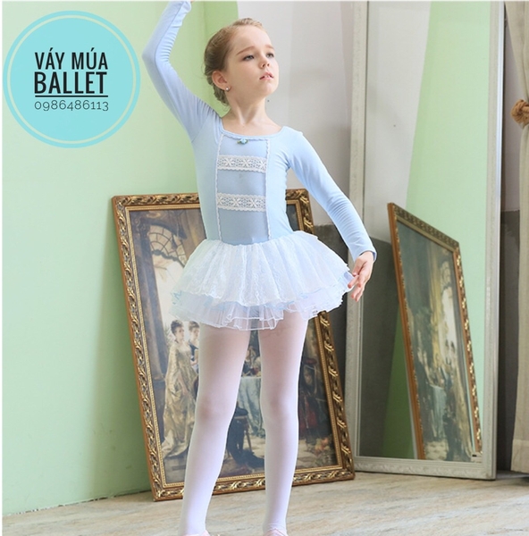 Váy múa ren tầng dài tay màu hồng, màu xanh