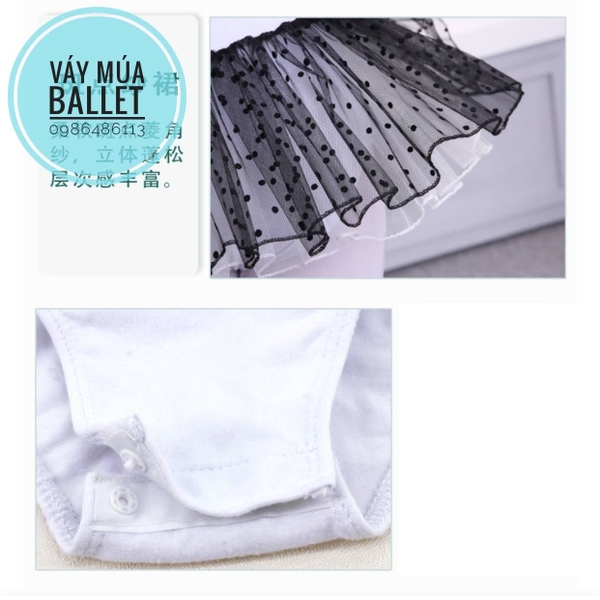 Váy múa 2 dây trắng đen chấm bi