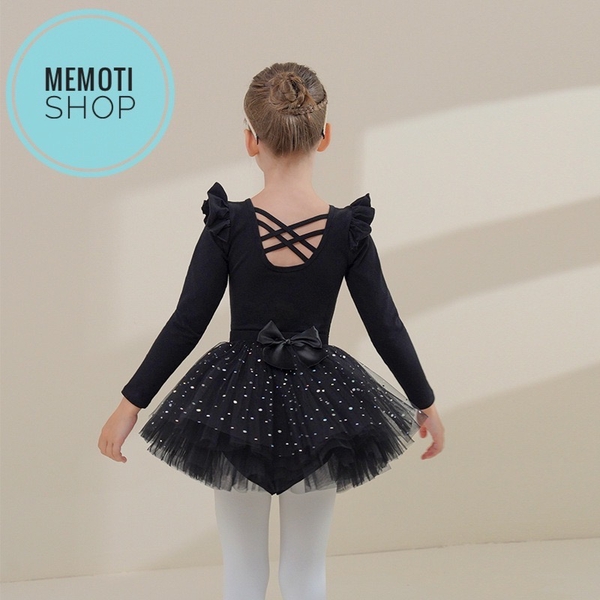 Set áo váy múa tiên đan sao dài tay đen