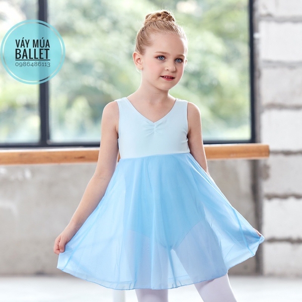 Váy tập múa ba lỗ phối voan dài thân (tím, xanh, hồng, đen)