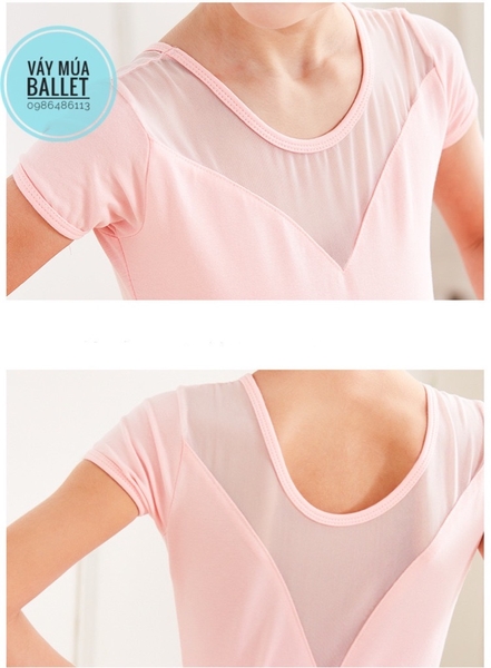 Set áo váy múa V lưng tay ngắn (tím, hồng, xanh)