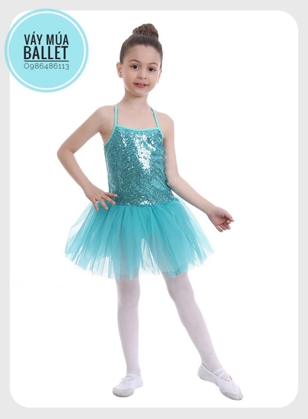 Váy múa thun 2 dây kimsa (xanh, hồng, trắng)